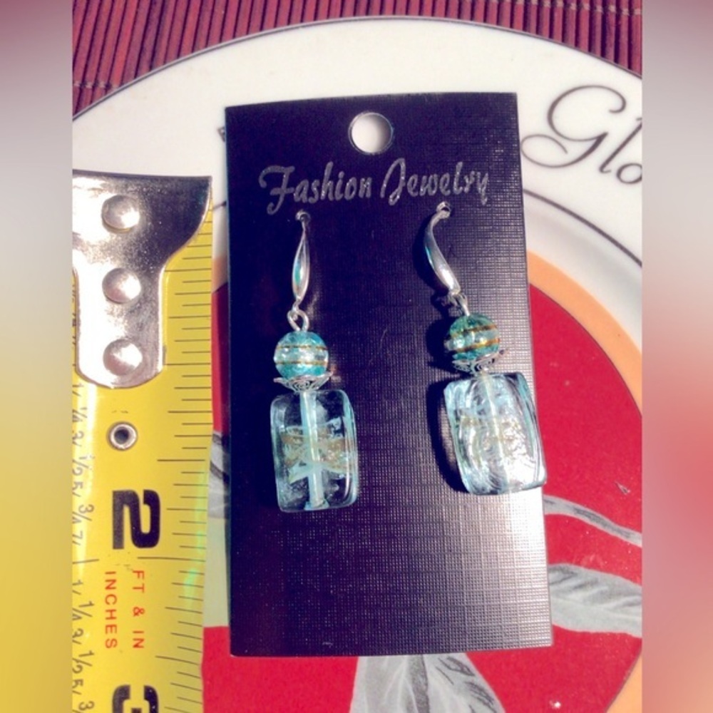 CRYSTAL BLUE and GOLD EARRINGS